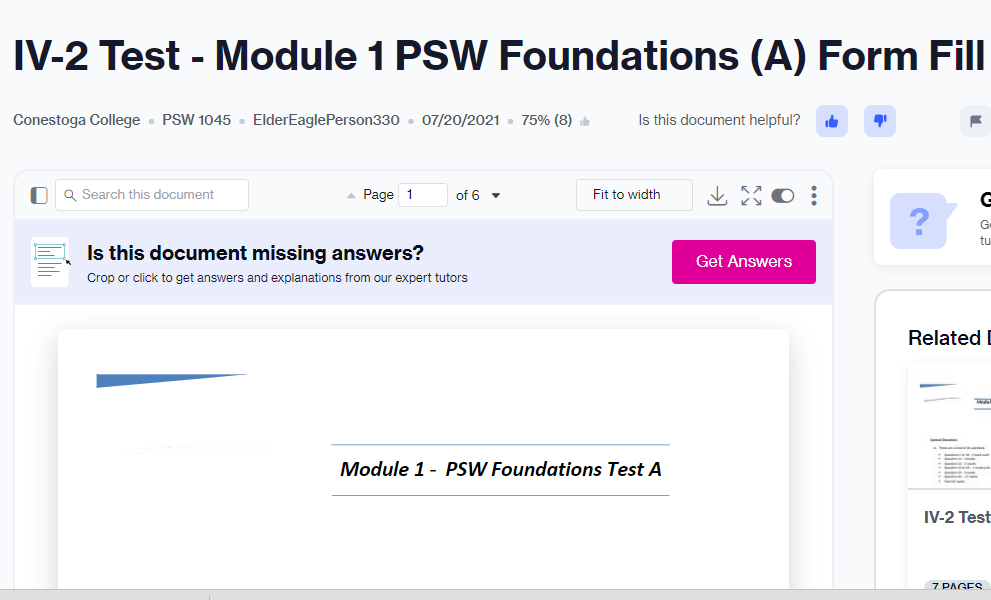 V-2 Test - Module 1 PSW Foundations (A) Form Fill (1).pdf Conestoga ...