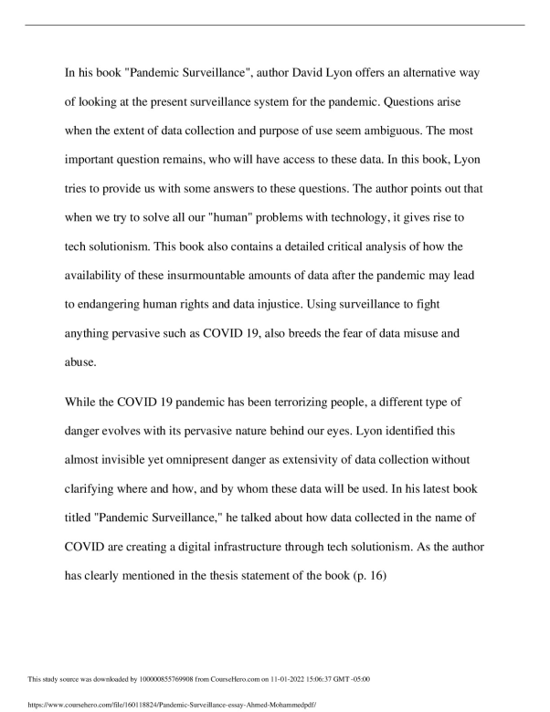 Pandemic-Surveillance-essay. Book "Pandemic Surveillance", by David Lyon preview image
