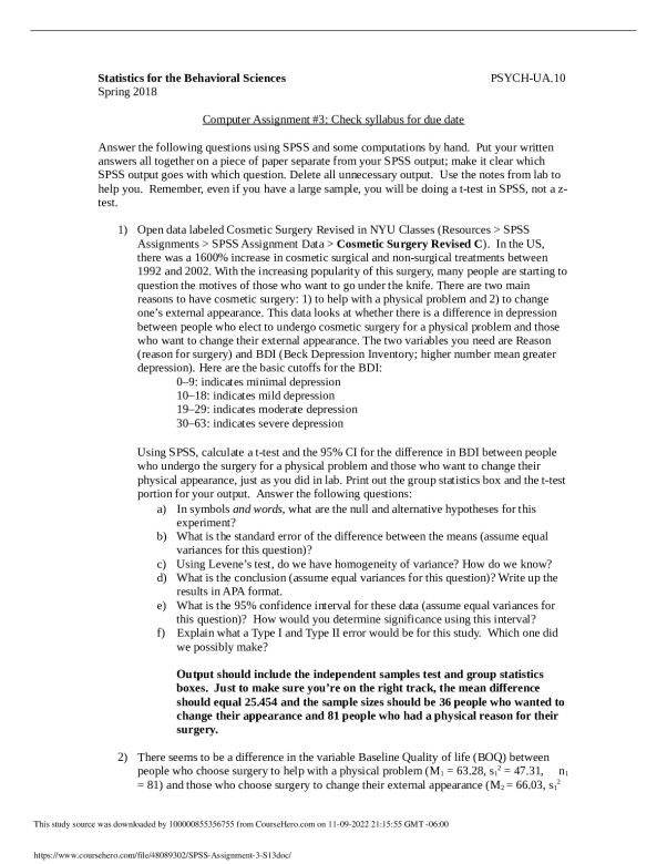 SPSS Assignment 3 S13 l  New York University DS-GA MISC preview image
