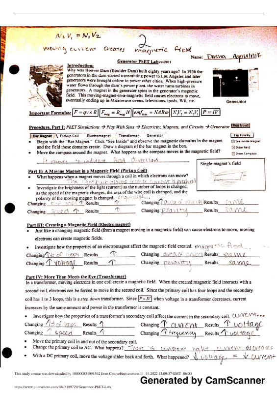 Generator PhET Lab Andover High, Andover SCIENCE Physics