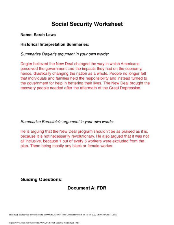 Social Security Worksheet