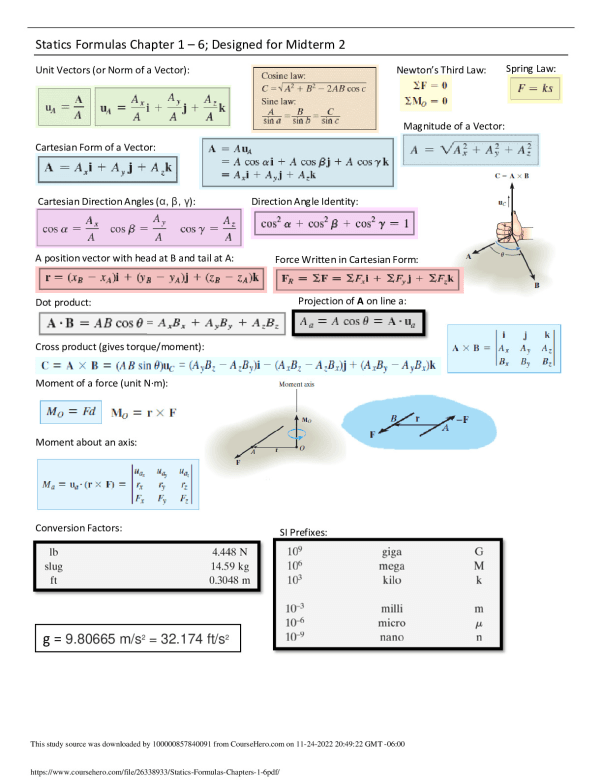 Statics-Formulas-Chapters-1-6 University of Ontario Institute of ...