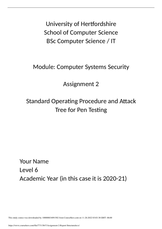 Assignment 2 - Report Structure. Uni. Hertfordshire CS 6WCM0041