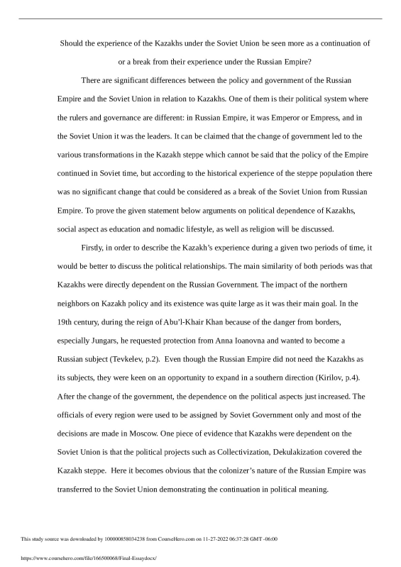 Final Essay.  Nazarbayev University HST 100 preview image