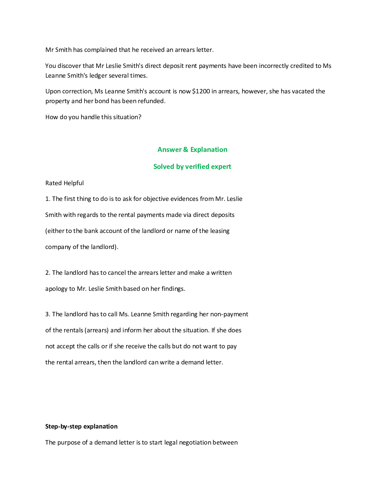 DEAKIN MAI010 Mr Smith has complained that he received an arrears