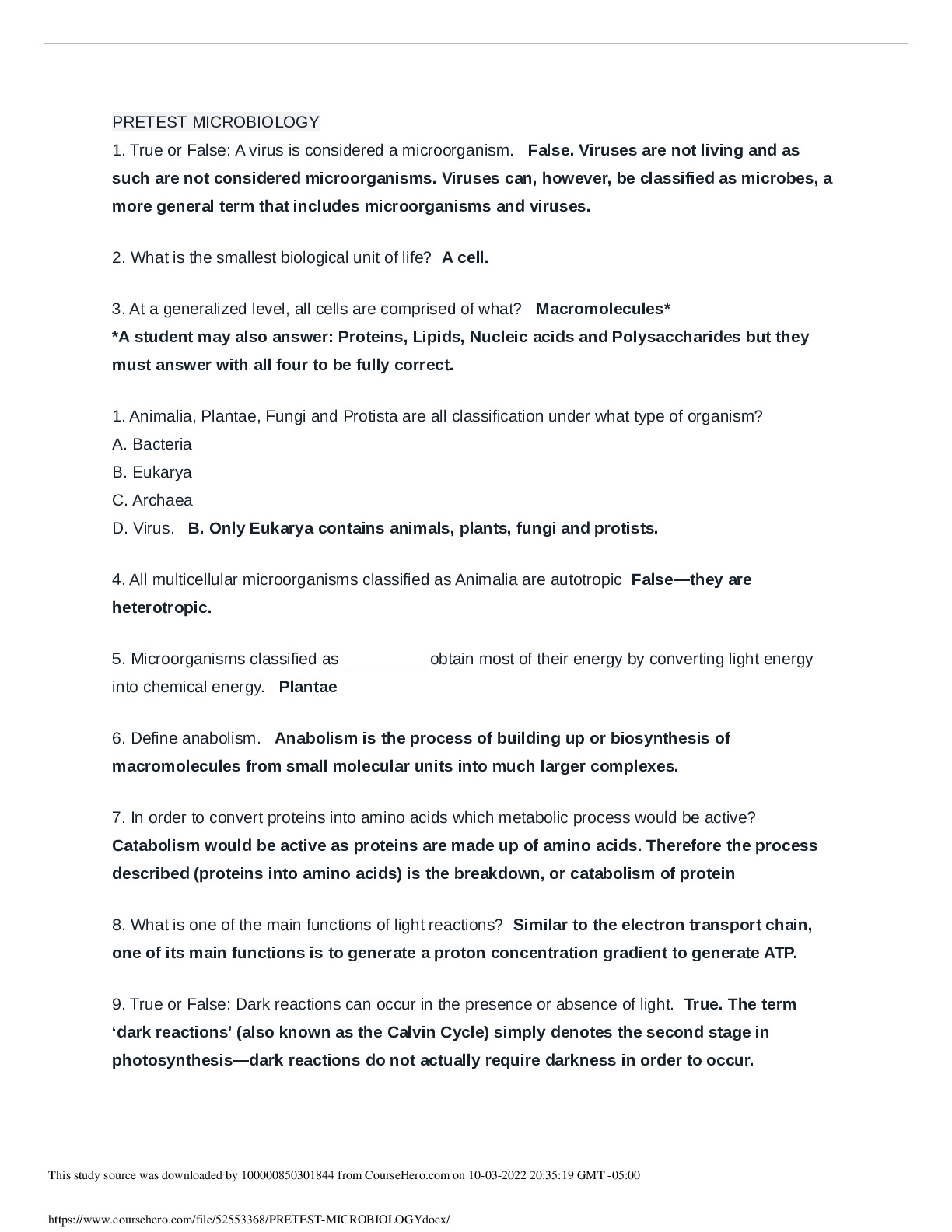 Portage Learning  BIOD 171  PRETEST MICROBIOLOGY preview image