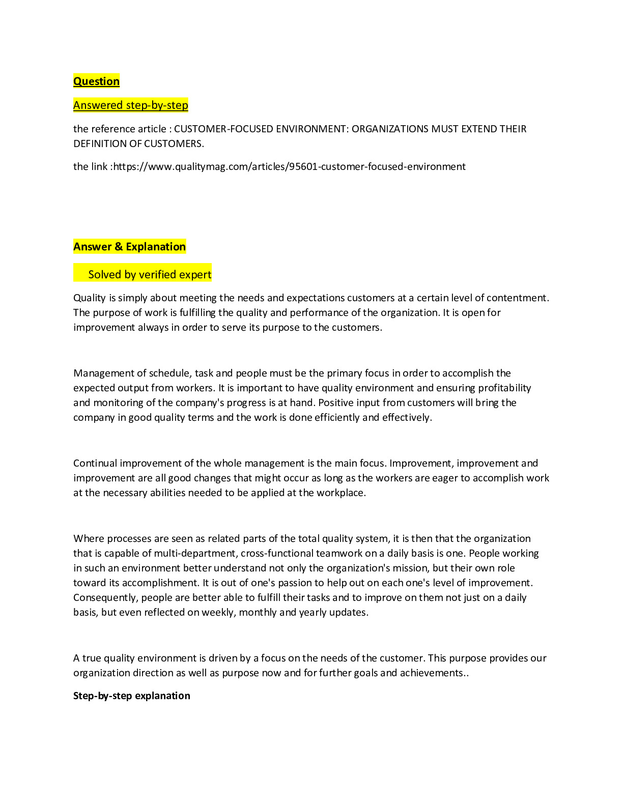 the reference article CUSTOMERFOCUSED ENVIRONMENT ORGANIZATIONS