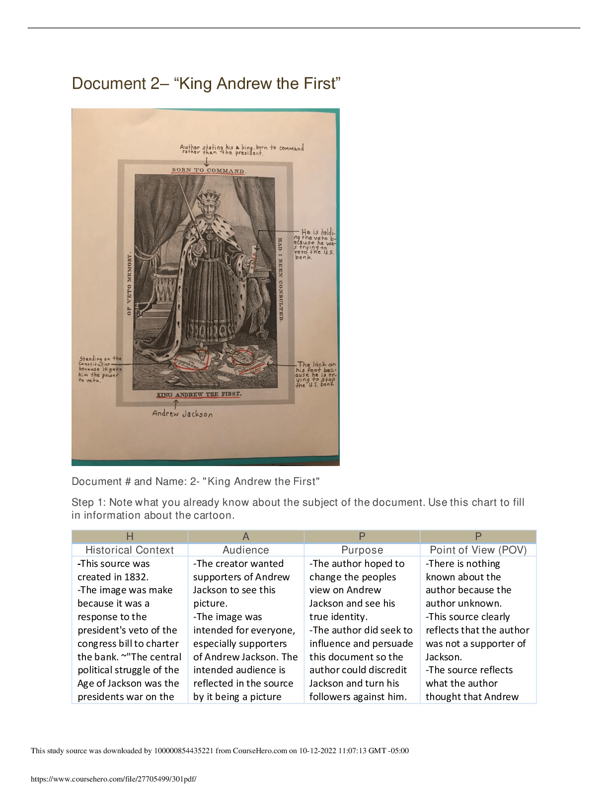APUSH 101 3.01.Document 2–“King Andrew the First” preview image
