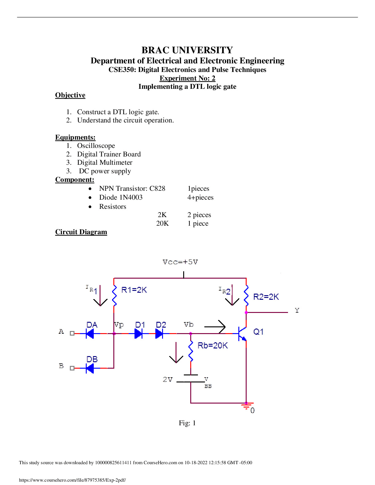 Experiment No: 2 Implementing a DTL logic gate preview image