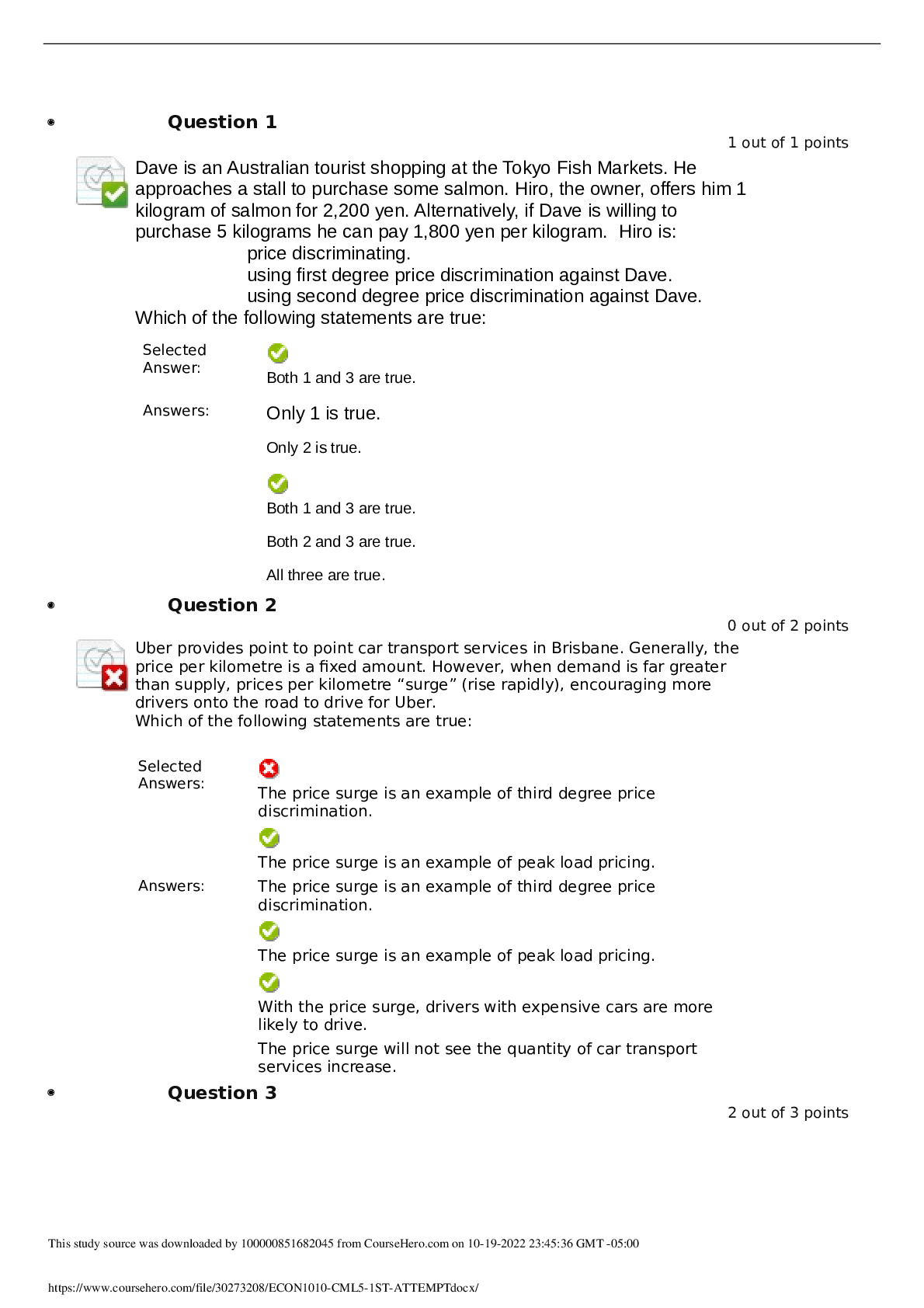 ECON1010 CML5 1ST ATTEMPT  The University of Queensland ECON 1010 preview image