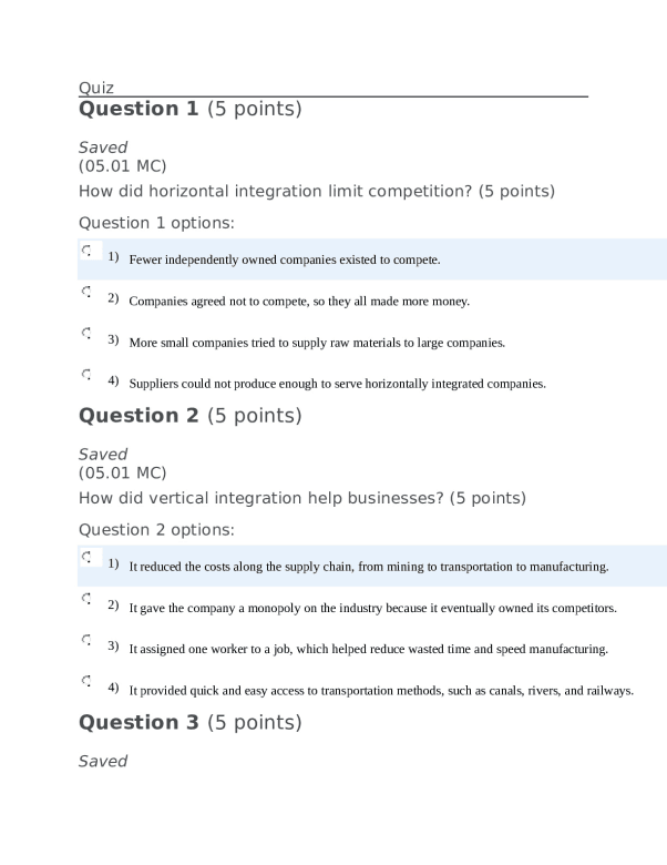 Florida Virtual School APUSH 101 AP US HISTORY Module Five Exam