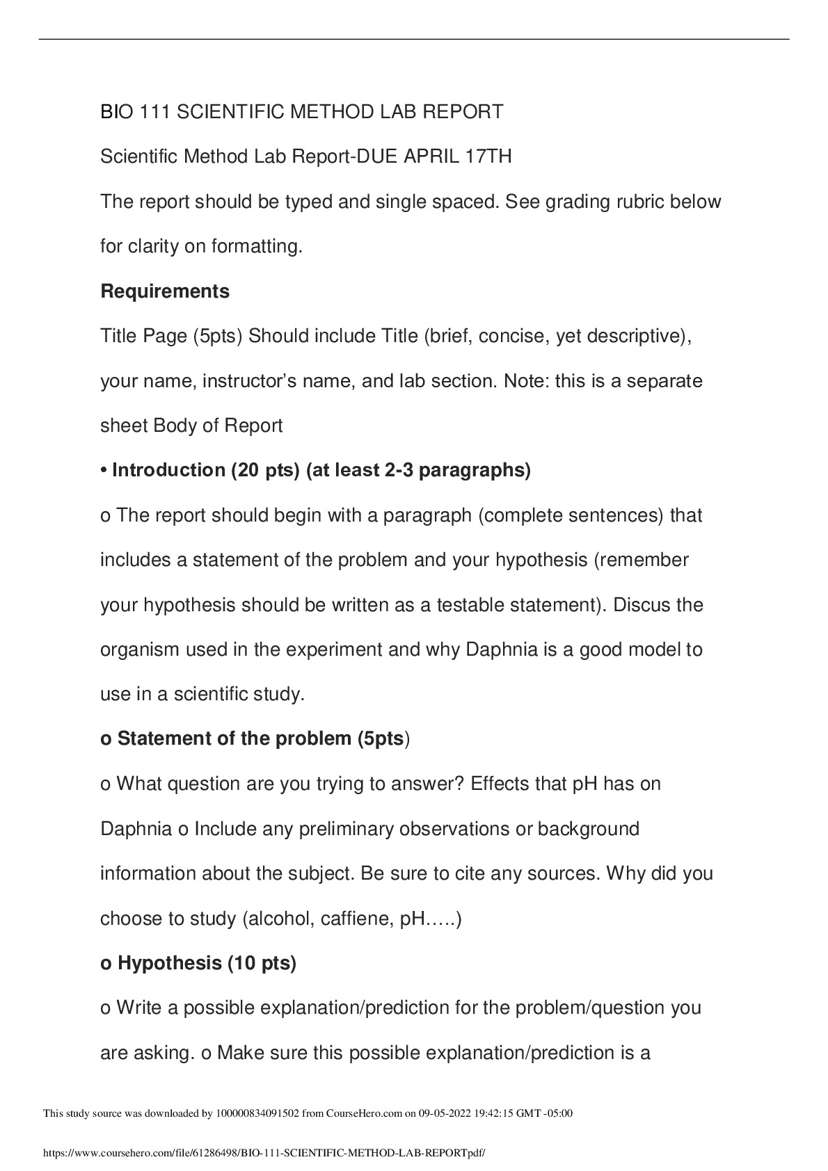BIO 111 SCIENTIFIC METHOD LAB REPORT.