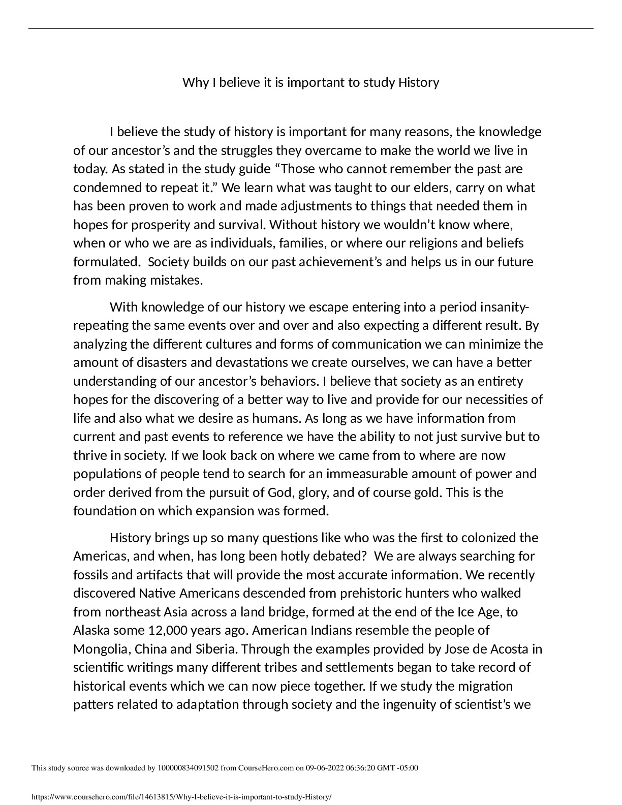 Why I believe it is important to study History Columbia Southern ...