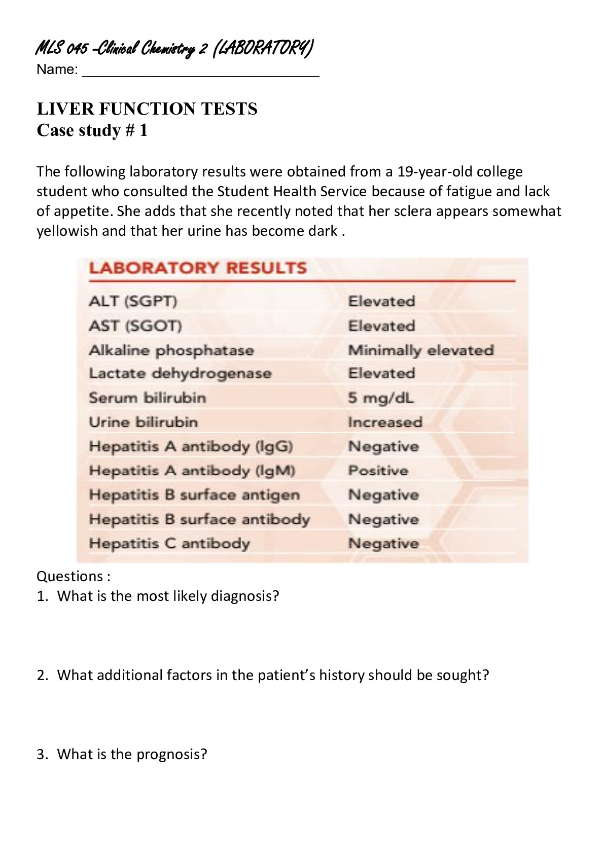 LIVER FUNCTION TESTS P1CaseStudies (MLS 045 Clinical Chemistry 2