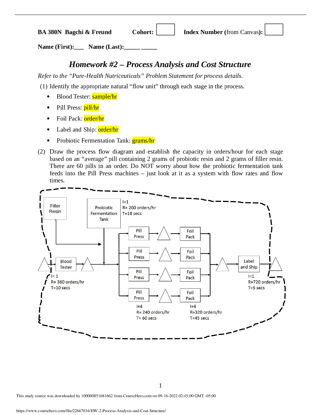 HW #2 - Process Analysis and Cost Structure   University of Texas BA 380n preview image