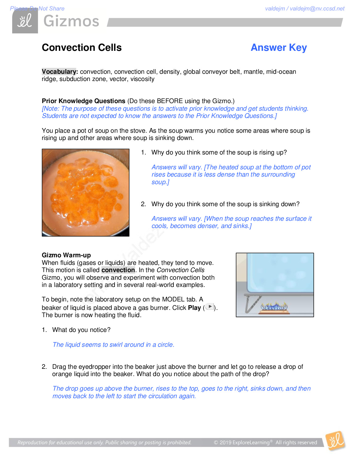 CHEM MISC Gizmos Answers Convection Cells