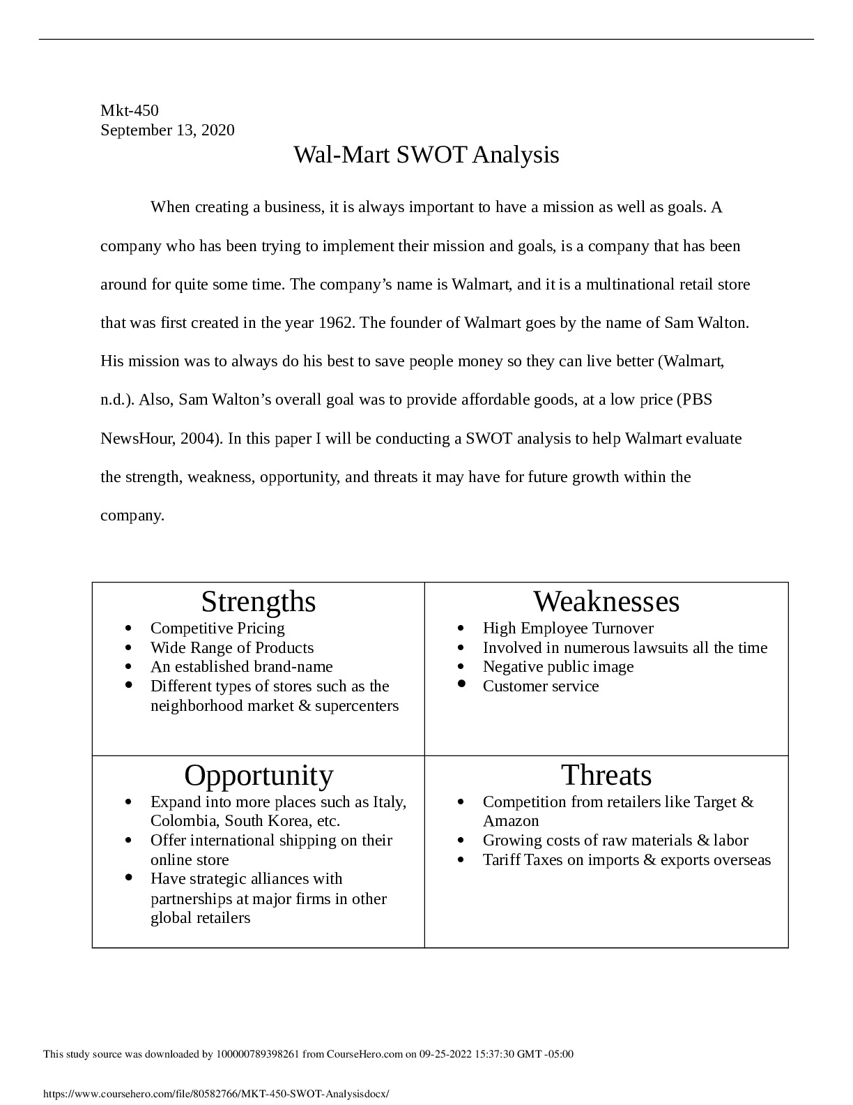 Grand Canyon University MKT 450 MKT-450 SWOT Analysis preview image