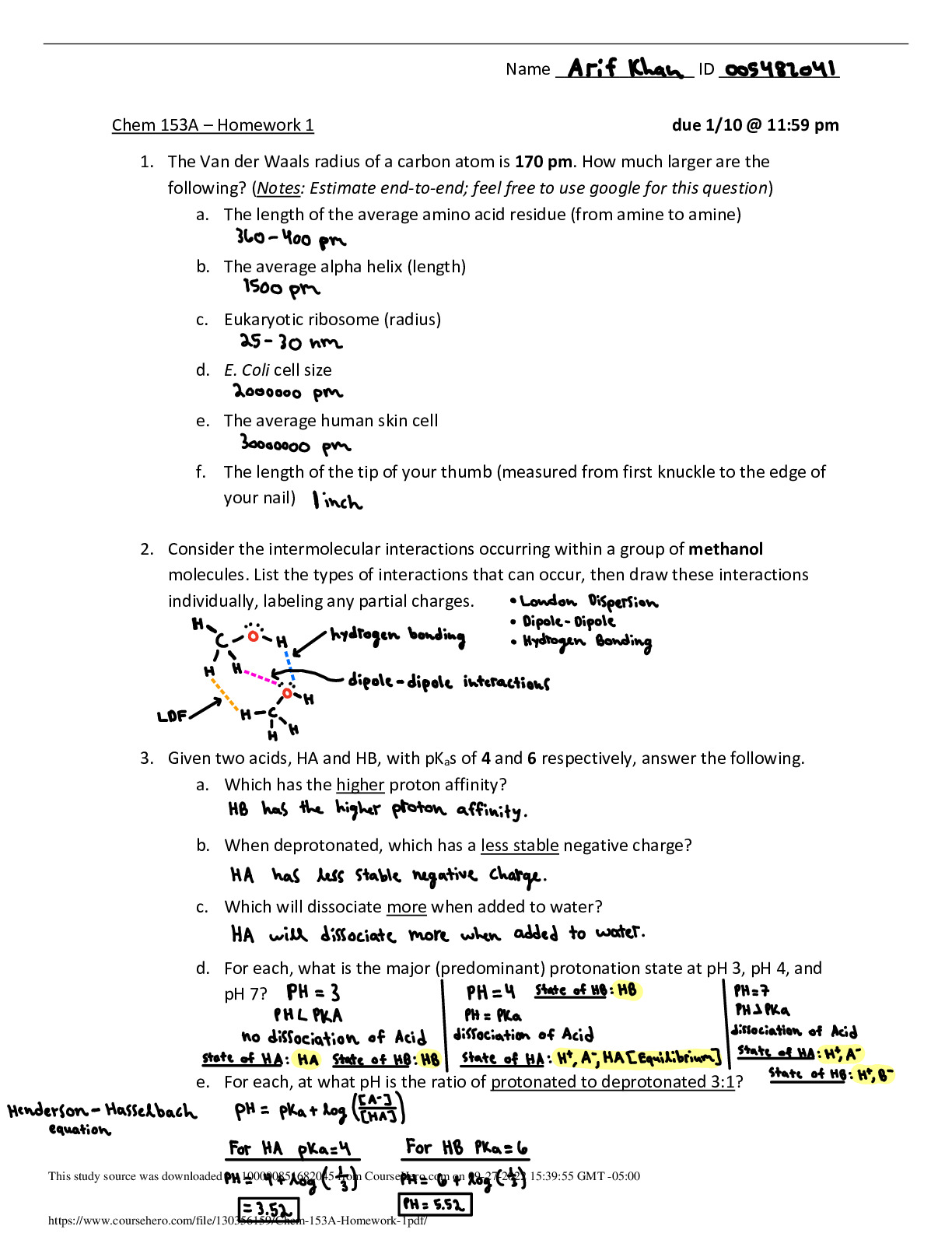 chem 153a homework 1