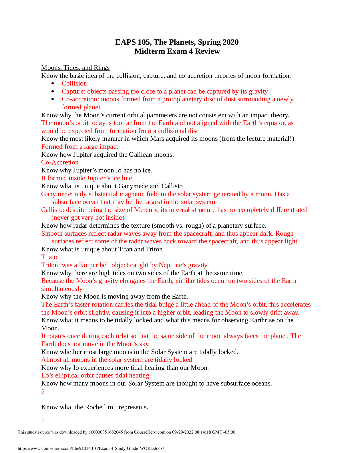 Exam 4 Study Guide (WORD) Purdue University EAPS 105