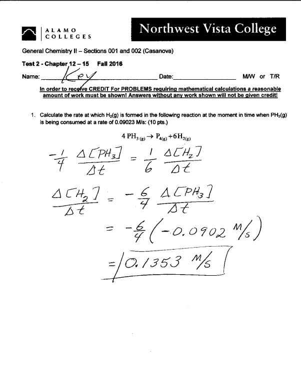CHEM 1312 - TEST 2 - FALL 2016 - KEY  Northwest Vista College CHEM 1312 preview image
