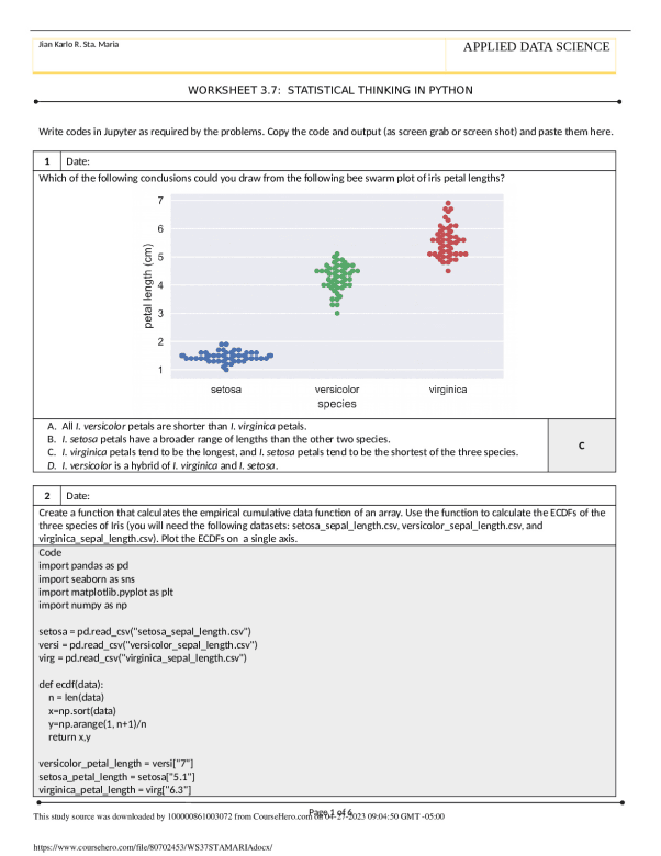 STAT 361 WORKSHEET 3.7:STATISTICAL THINKING IN PYTHON