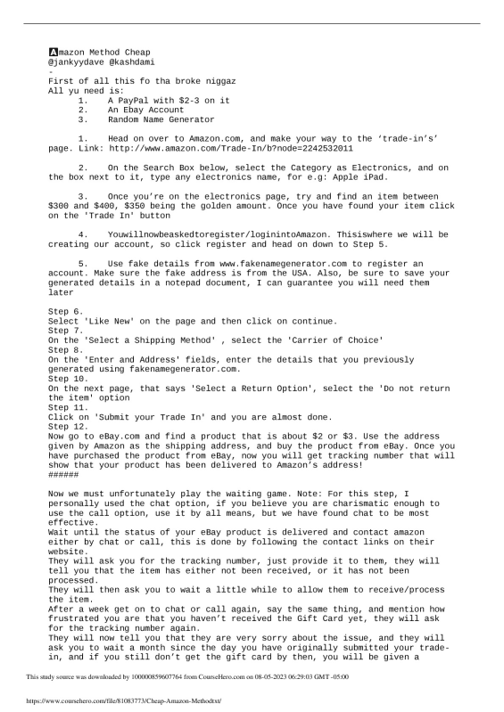 Cheap Amazon Method.txt  Los Angeles International POLITICAL 302 preview image
