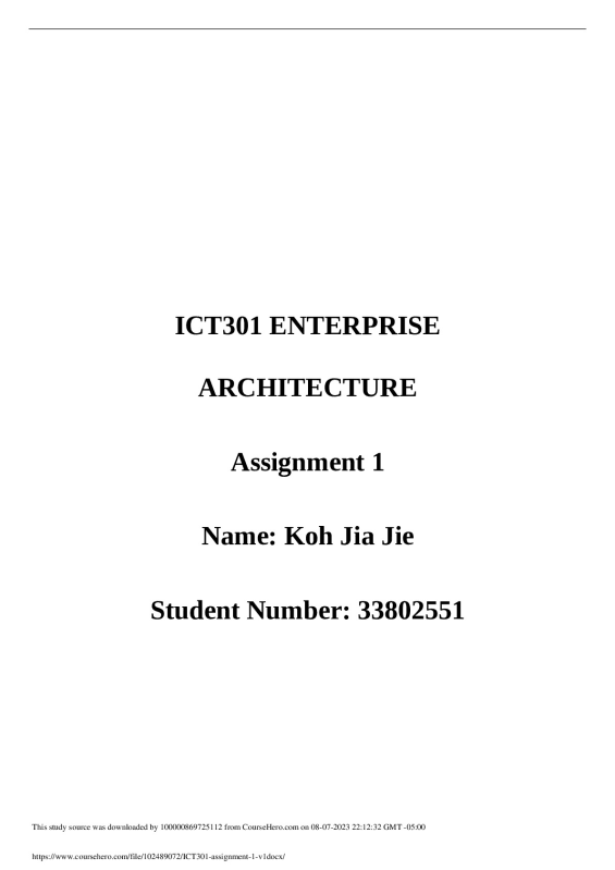Ict301 Enterprise Architecture Assignment 1 Ict301 Enterprise Architecture Assignment 1