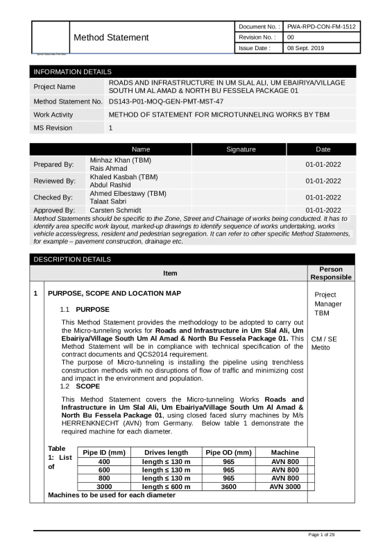DS143-P01-MOQ-GEN-PMT-MST-47 Rev 1 Method Statement for Microtunneling Works (By TBM). document preview