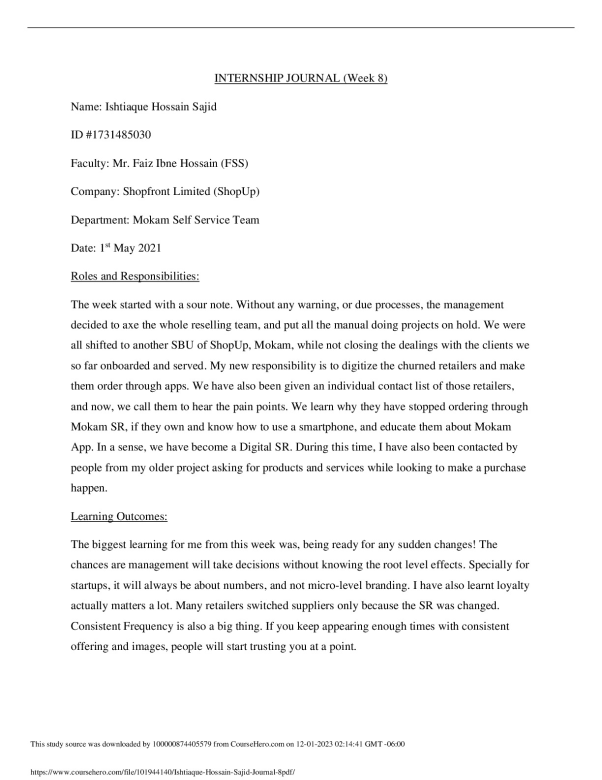 Ishtiaque Hossain Sajid_Journal 8.pdf North South University BUS 498 preview image