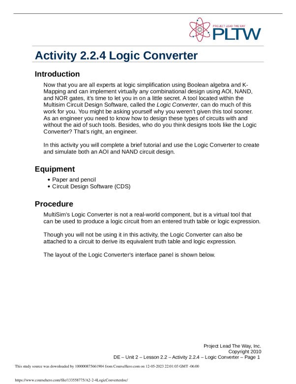 Activity 2.2.4 Logic Converter preview image