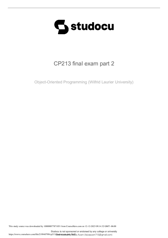 CP213 final exam part 2 Object-Oriented Programming
