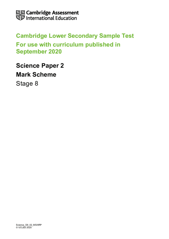 Science Stage 8 Sample Paper 2 Mark Scheme_tcm143-595706 Elma High School CHE INORGANIC preview image