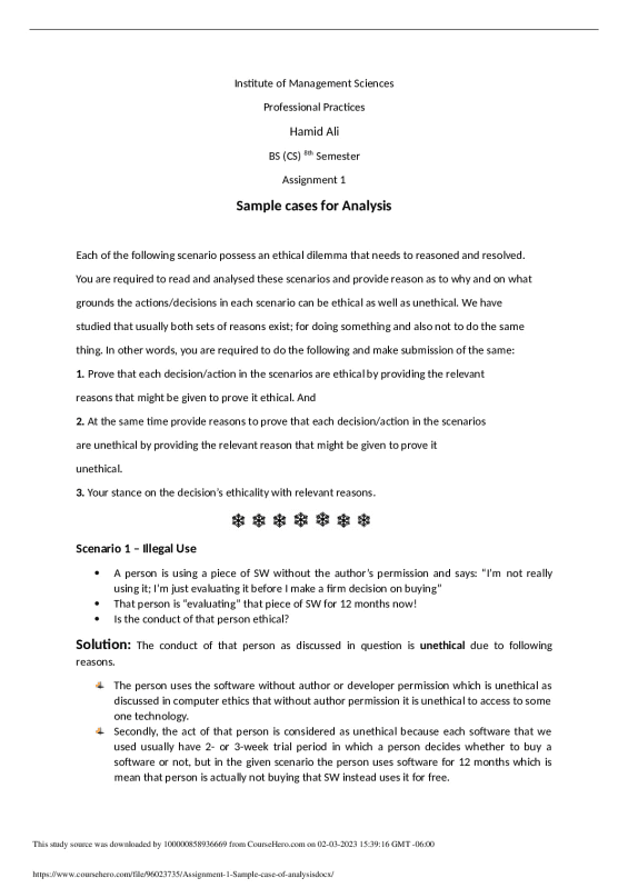 Assignment 1 Sample case of analysis  Institute of Management Science, Peshawar MANAGEMENT STRATEGIC preview image