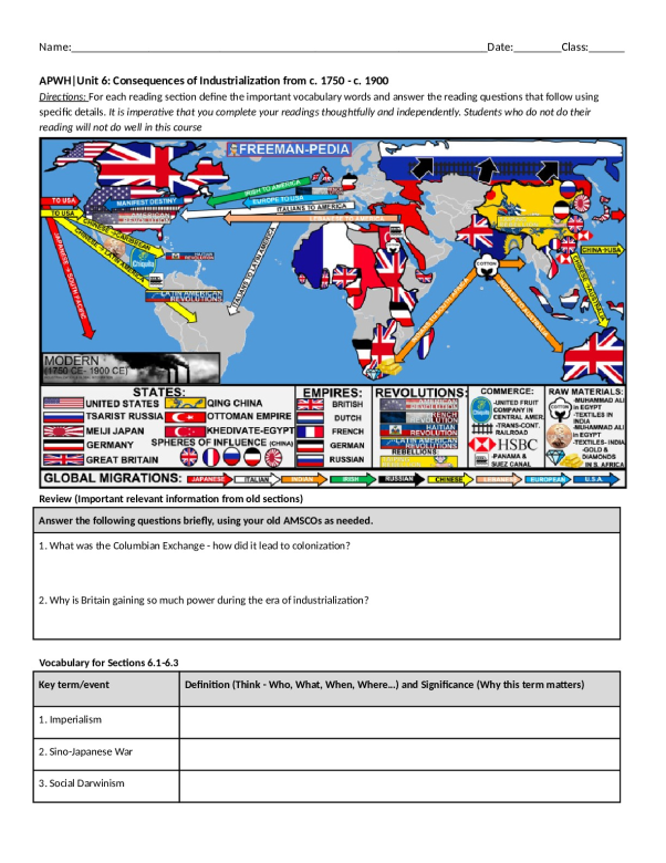 Unit 6 Reading Guide Banks County High School HISTORY AP