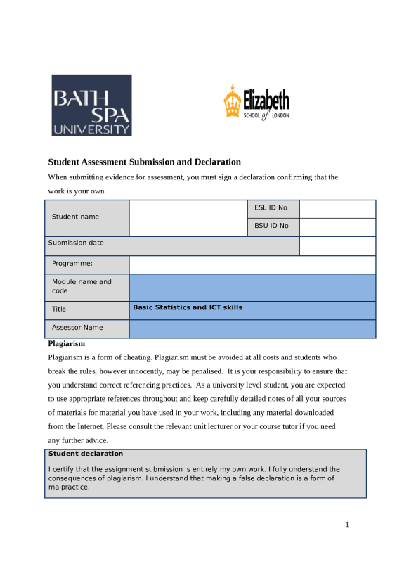 Basic Statistics and ICT skills (2). Nonesuch School INFORMATIO 384 preview image
