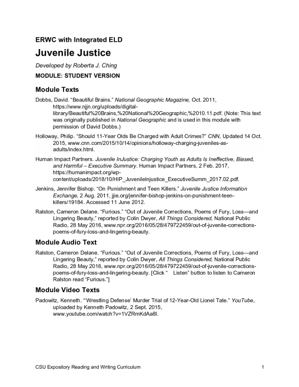 juvenile justice essay erwc