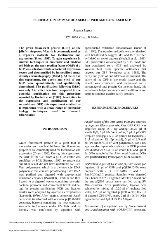 GFP REPORT  La Trobe University MED 3LAB preview image