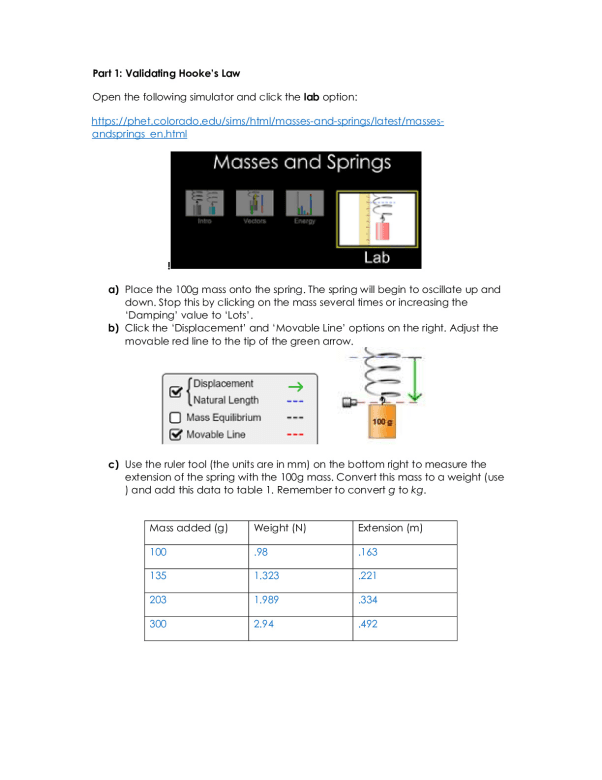 Hooke's Law Antelope Valley College PHYS 110 preview image