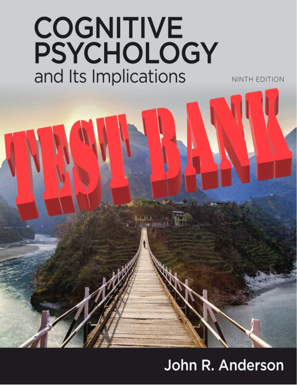 Test Bank Cognitive Psychology and Its Implications, 9th Edition by Anderson