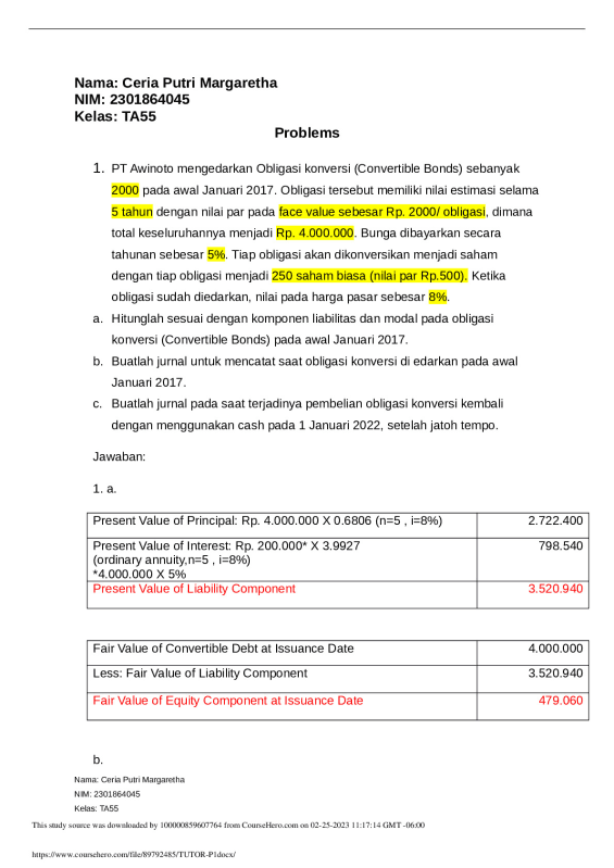 Nama: Ceria Putri Margaretha NIM: 2301864045 Kelas: TA55  Binus University FINANCE ACCT6030 preview image