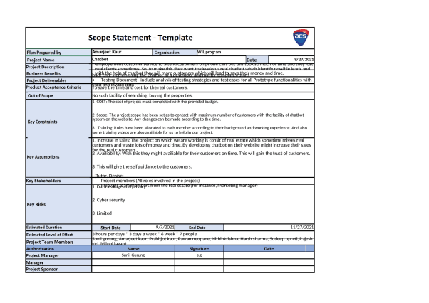 assignment 2 scope statement and rmp