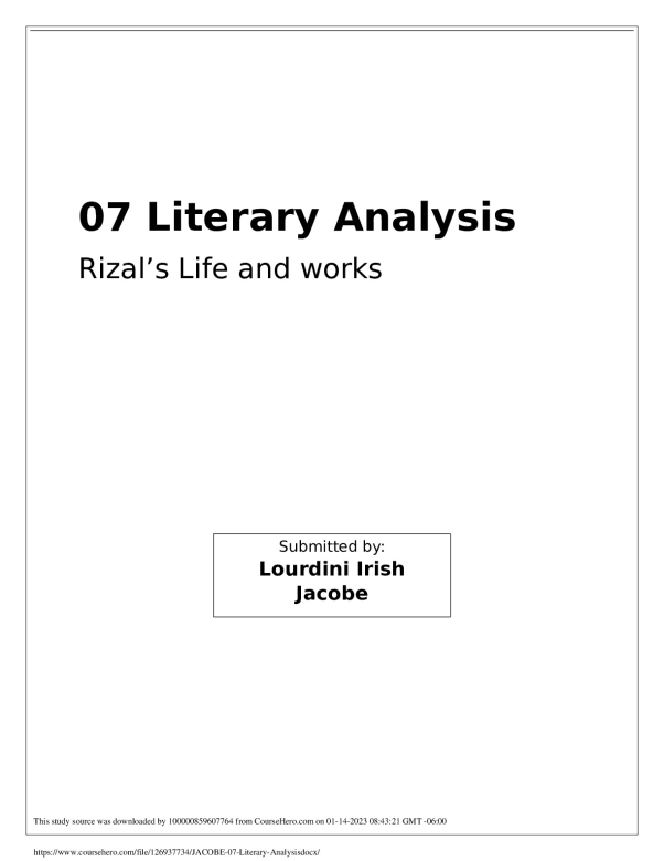 JACOBE_07 Literary Analysis. STI College (multiple campuses) BSIT 141 preview image