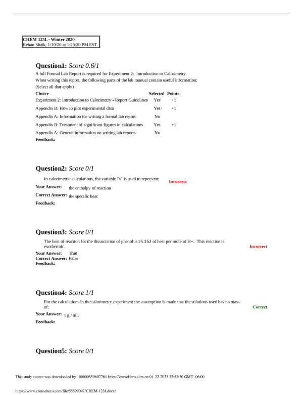 CHEM 123L  University of Waterloo CHEM 123 preview image