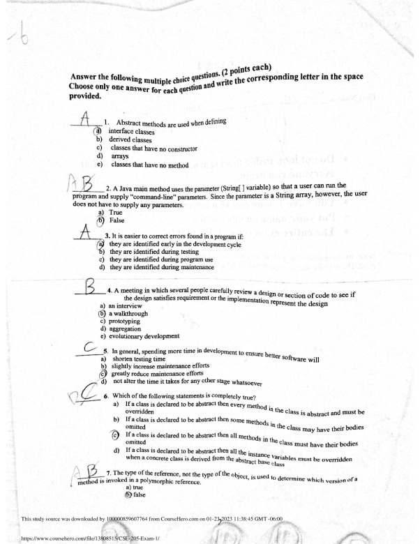 CSE 205 Exam 1 Arizona State University CSE 205 preview image
