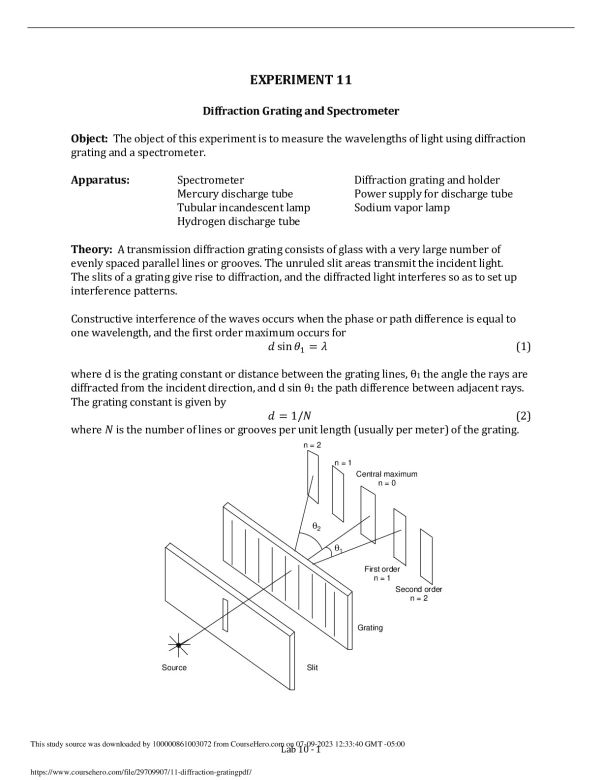 EXPERIMENT 11 Diffraction Grating and Spectrometer