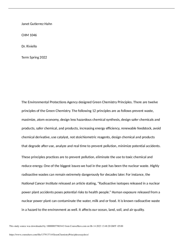 Green+Chemistry+Principles+essay+. preview image