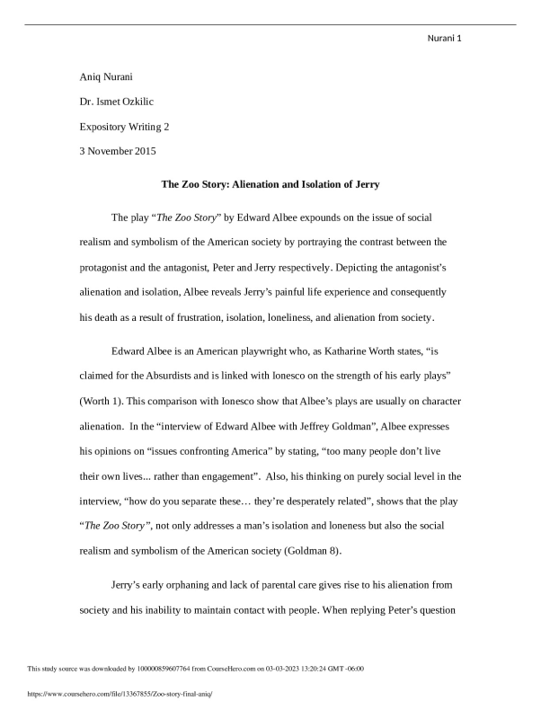 The Zoo Story: Alienation and Isolation of Jerry preview image