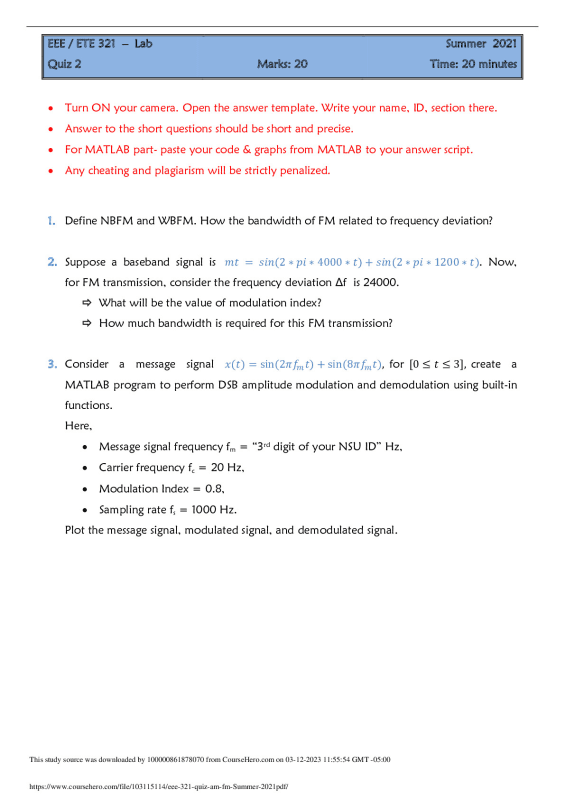 North South University  EEE 321  Quiz 2 preview image