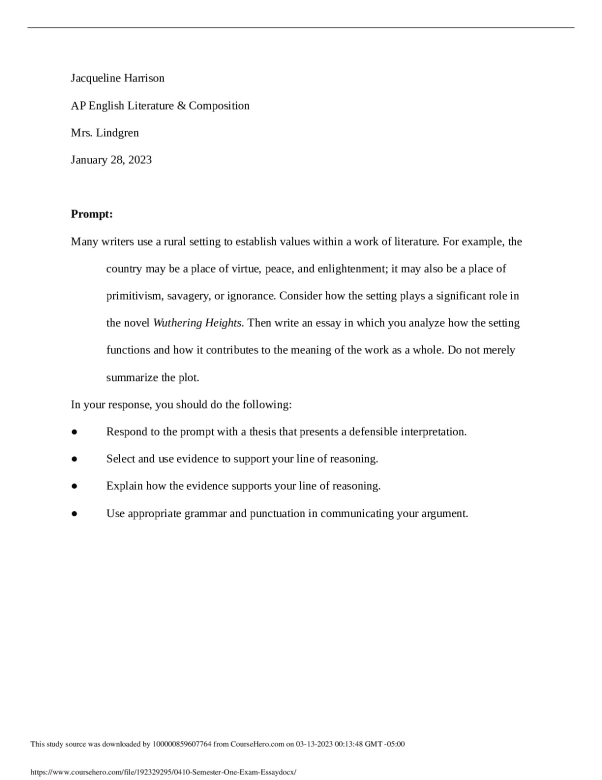 04.10 Semester One Exam Essay.  Ringling School of Art & Design DEPARTMENT 101 preview image