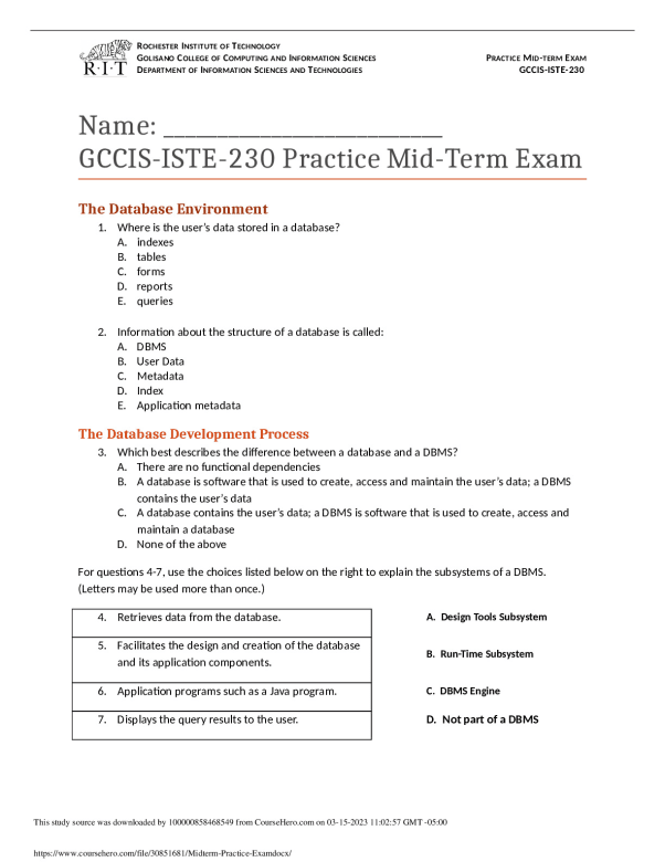GCCIS-ISTE-230 Practice Mid-Term Exam preview image